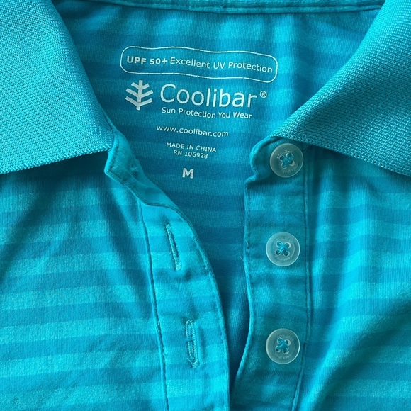 Coolibar golf Performance Striped Women’s M Teal Long-Sleeve Polo UPF 50+ - Picture 3 of 9